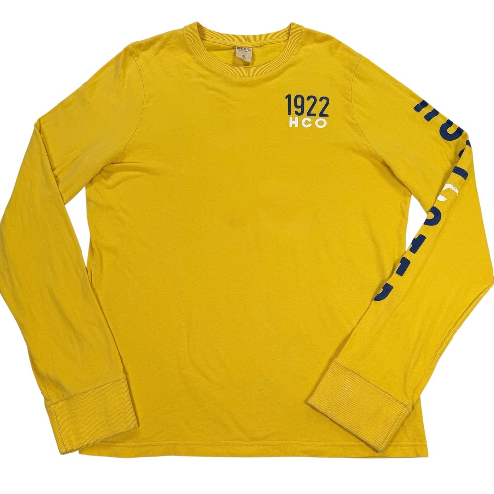 Hollister Long Sleeve T Shirt Mens XL Yellow 1922 HCO Logo Graphic Tee